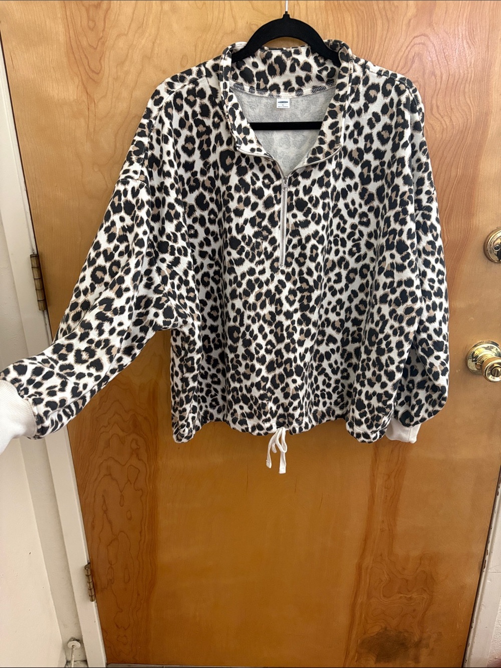Old Navy Leopard Print Quarter-Zip Pullover in Black, Brown, Cream